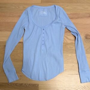 Aerie Sky Blue Ribbed Long Sleeve Top